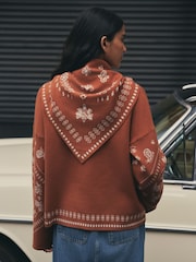 Brown Paisley Scarf Detail Knit Look Jumper - Image 8 of 12