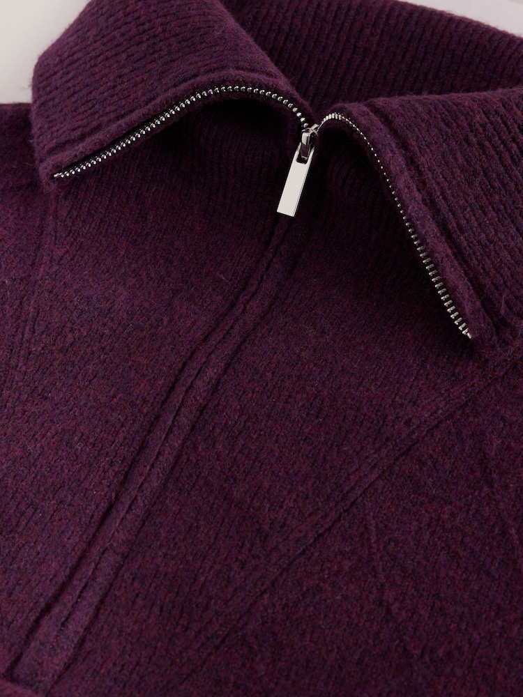 Bakłażanowy fioletowy - Quarter Zip Cosy Knit Jumper - Obraz 7 z 7 Bakłażanowy fioletowy - Quarter Zip Cosy Knit Jumper - Obraz 7 z 7