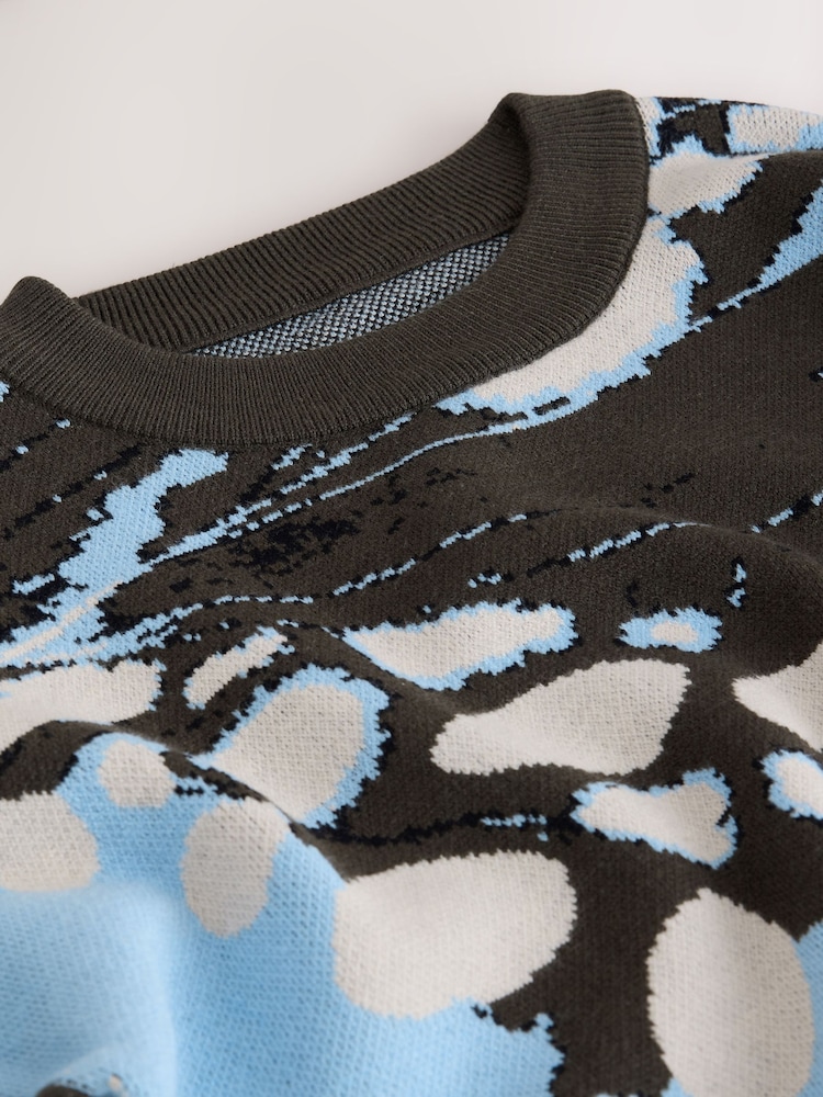 Green Butterfly Print Striped Knit Look Crew Neck Jumper - Image 3 of 3