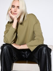 Olive Green Striped Knit Look Crew Neck Jumper - Image 1 of 8