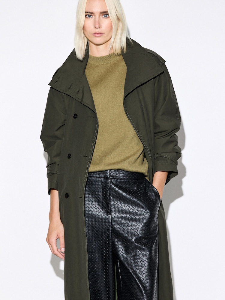 Olive Green Striped Knit Look Crew Neck Jumper - Image 2 of 8