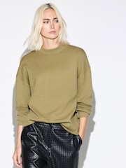 Olive Green Striped Knit Look Crew Neck Jumper - Image 3 of 8