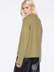 Olive Green Striped Knit Look Crew Neck Jumper - Image 4 of 8