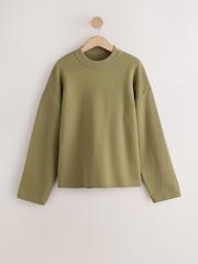 Olive Green Striped Knit Look Crew Neck Jumper - Image 6 of 8