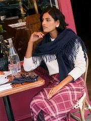 Темно-синій - Love & Roses Super Soft Fringe Triangle Scarf - Image 3 of 6