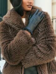 Love & Roses Black Frill Faux Leather Gloves - Image 1 of 4