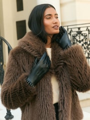 Love & Roses Black Frill Faux Leather Gloves - Image 3 of 4