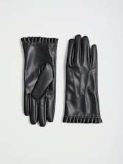 Love & Roses Black Frill Faux Leather Gloves - Image 4 of 4