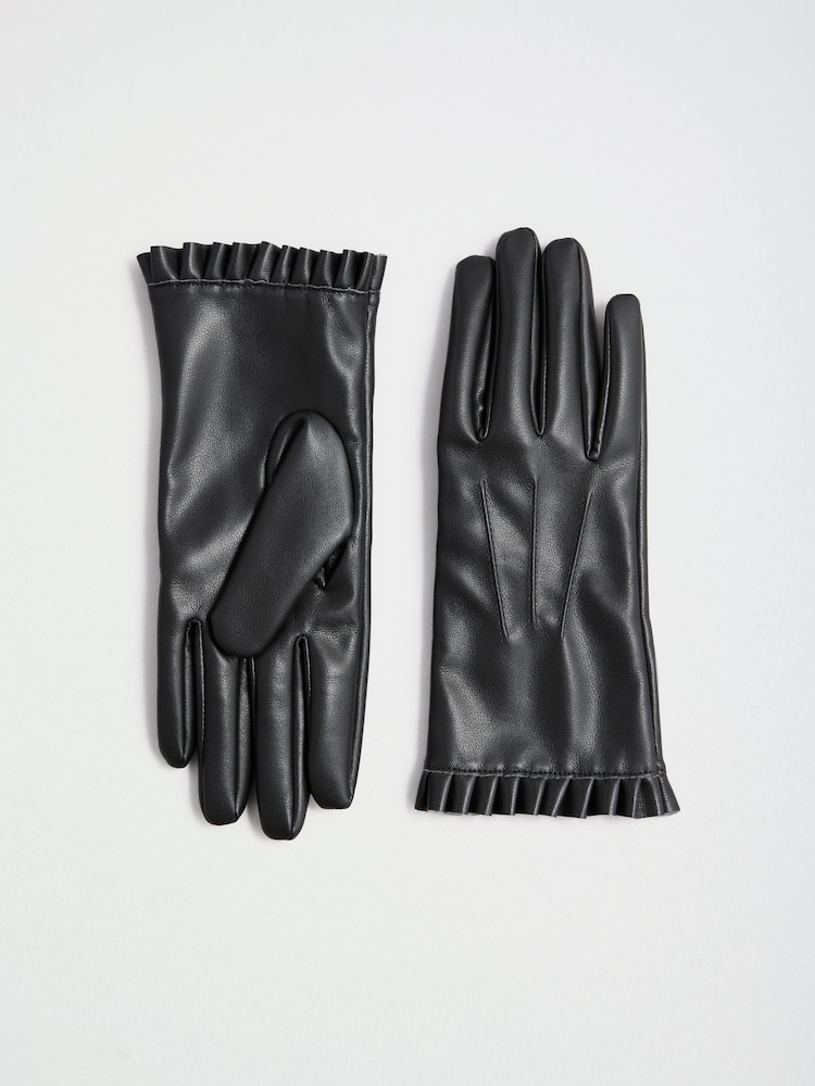 Love & Roses Black Frill Faux Leather Gloves - Image 4 of 4