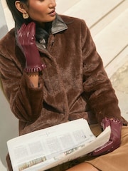 Love & Roses Burgundy Red Frill Faux Leather Gloves - Image 2 of 6