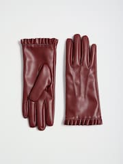 Love & Roses Burgundy Red Frill Faux Leather Gloves - Image 4 of 6