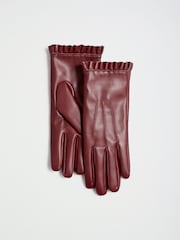Love & Roses Burgundy Red Frill Faux Leather Gloves - Image 5 of 6