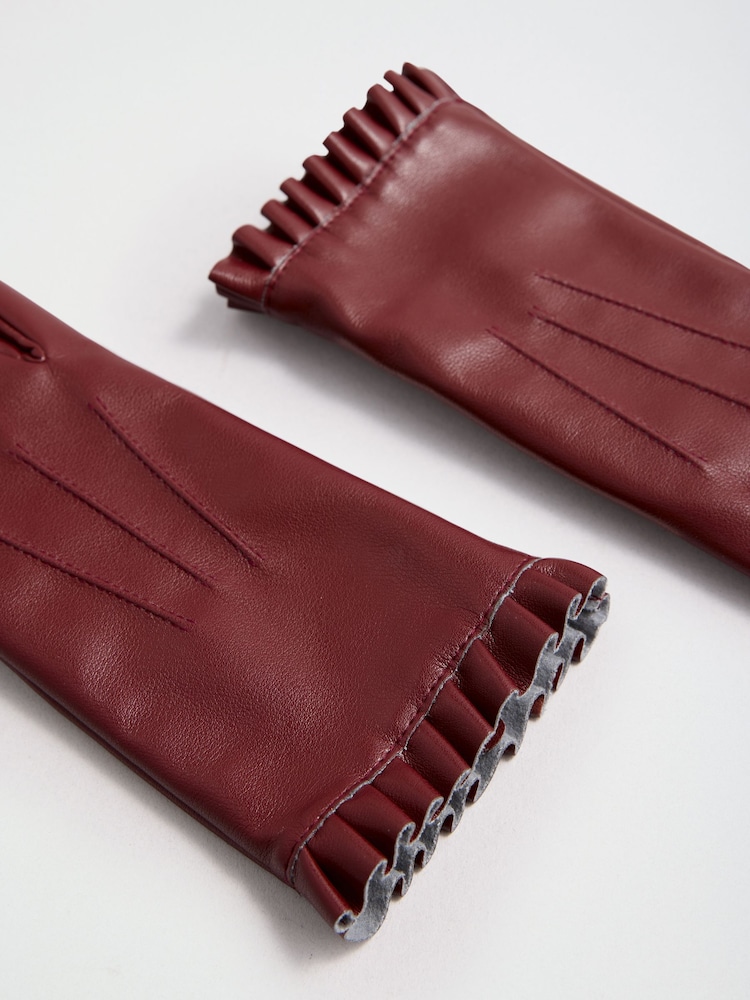 Love & Roses Burgundy Red Frill Faux Leather Gloves - Image 6 of 6