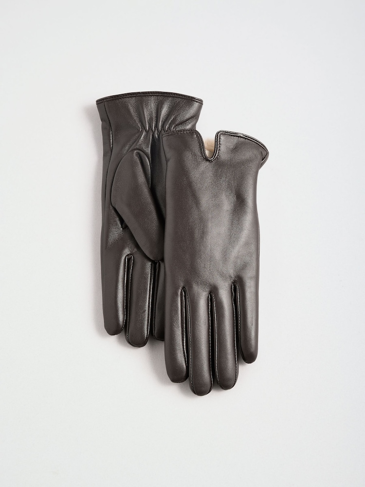 Love & Roses Chocolate Brown Fleece Lined Leather Gloves - Image 6 of 6