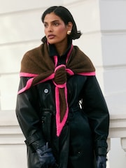 Love & Roses Chocolate Brown and Pink Contrast Border Triangle Scarf - Image 1 of 7