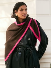 Love & Roses Chocolate Brown and Pink Contrast Border Triangle Scarf - Image 3 of 7