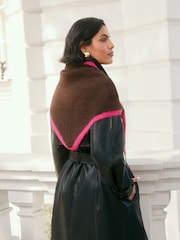 Love & Roses Chocolate Brown and Pink Contrast Border Triangle Scarf - Image 4 of 7