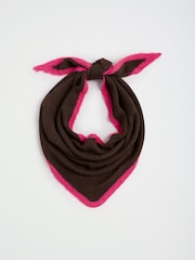 Love & Roses Chocolate Brown and Pink Contrast Border Triangle Scarf - Image 5 of 7