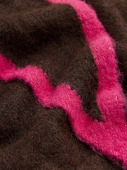 Love & Roses Chocolate Brown and Pink Contrast Border Triangle Scarf - Image 6 of 7