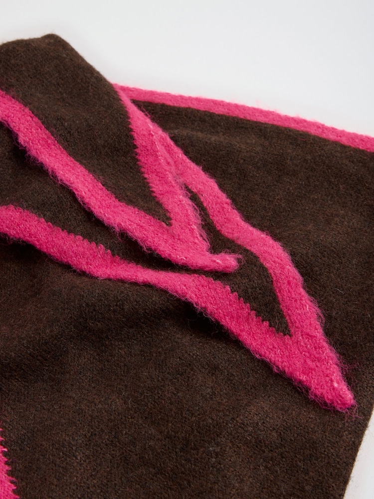 Love & Roses Chocolate Brown and Pink Contrast Border Triangle Scarf - Image 7 of 7 Love & Roses Chocolate Brown and Pink Contrast Border Triangle Scarf - Image 7 of 7