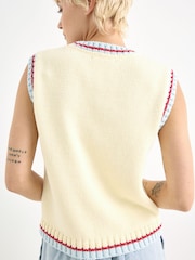 Oliver Bonas Cream Embroidered Knitted Tank Top - Image 2 of 7