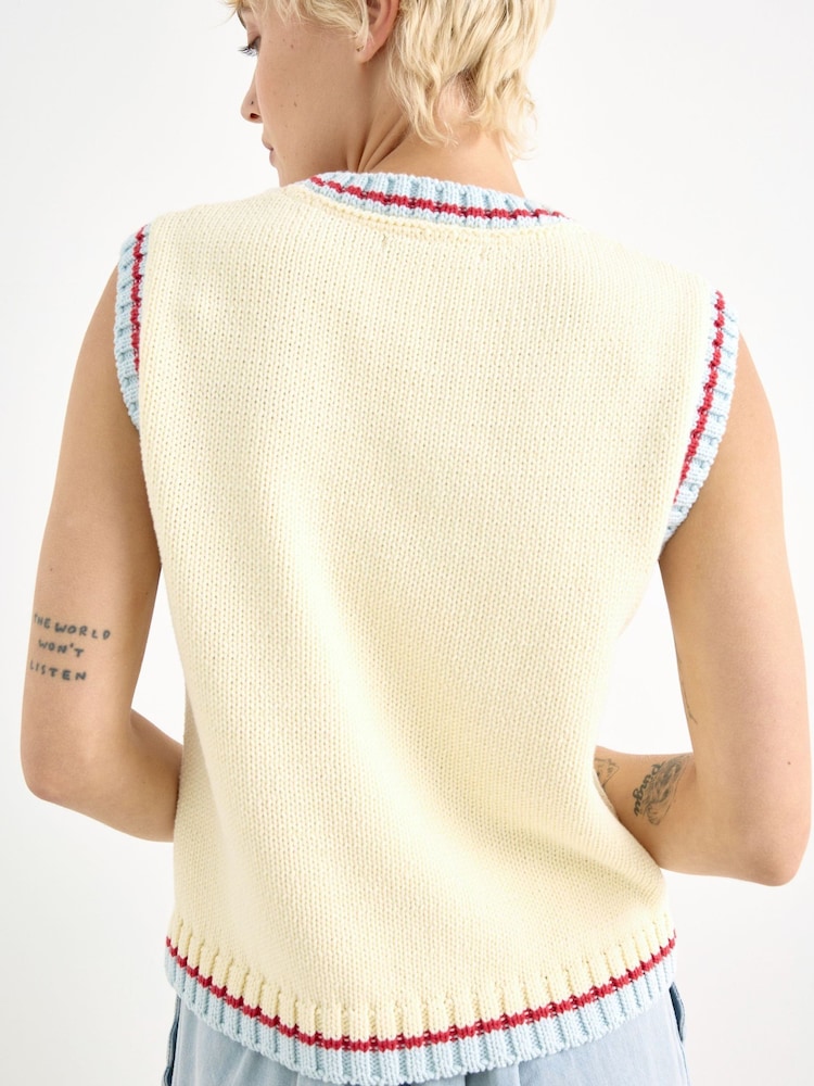 Oliver Bonas Cream Embroidered Knitted Tank Top - Image 2 of 7