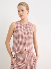 Oliver Bonas Brown Gingham Tailored Waistcoat - Image 1 of 7