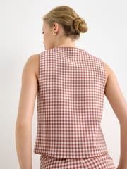Oliver Bonas Brown Gingham Tailored Waistcoat - Image 2 of 7