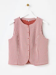 Oliver Bonas Brown Gingham Tailored Waistcoat - Image 3 of 7