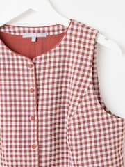 Oliver Bonas Brown Gingham Tailored Waistcoat - Image 6 of 7