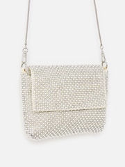 Oliver Bonas Cream Jodie Silver Gem & Faux Pearl Chain Mail Clutch Bag - Image 1 of 6