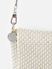 Oliver Bonas Cream Jodie Silver Gem & Faux Pearl Chain Mail Clutch Bag - Image 5 of 6