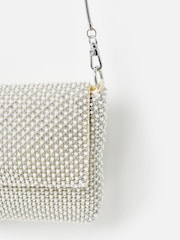 Oliver Bonas Cream Jodie Silver Gem & Faux Pearl Chain Mail Clutch Bag - Image 6 of 6