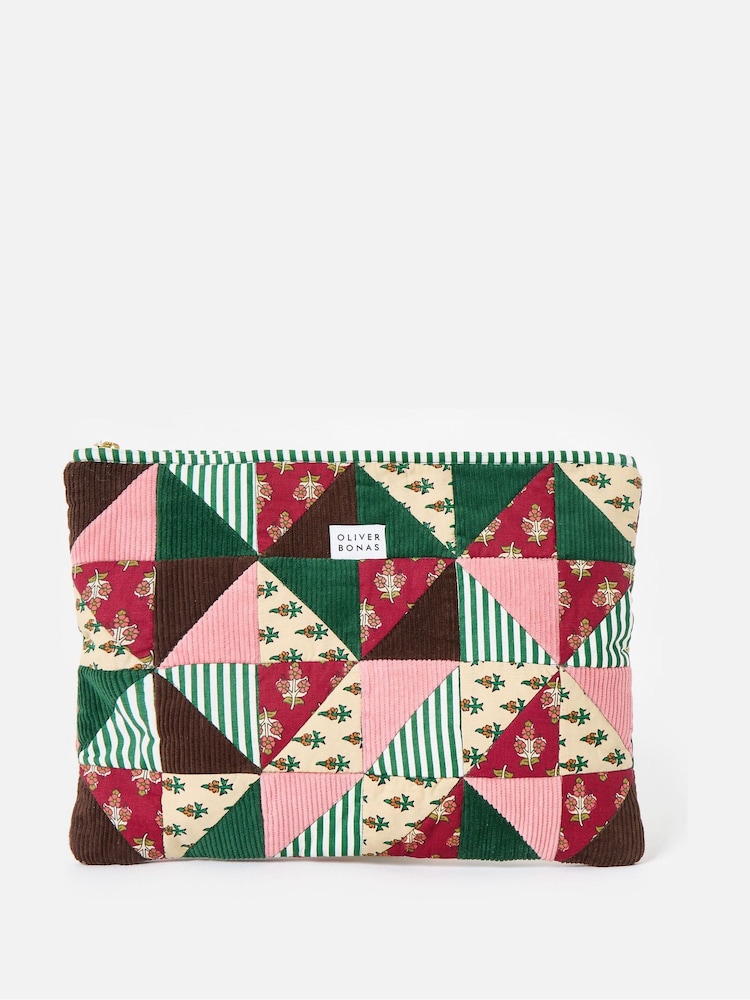 Oliver Bonas Green Emily  Corduroy Patchwork Laptop Case - Image 1 of 6