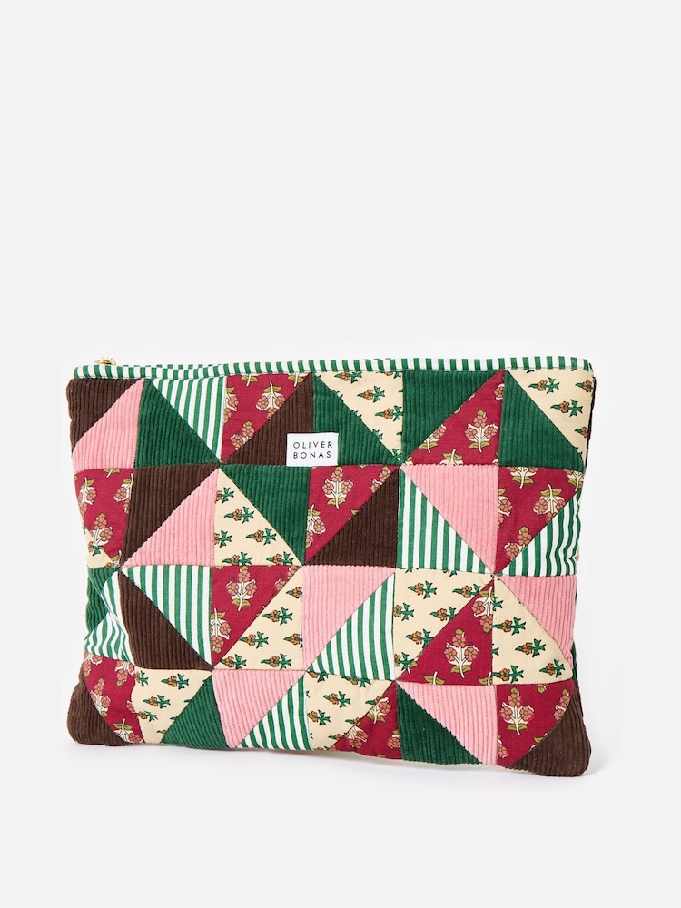 Oliver Bonas Green Emily  Corduroy Patchwork Laptop Case - Image 2 of 6