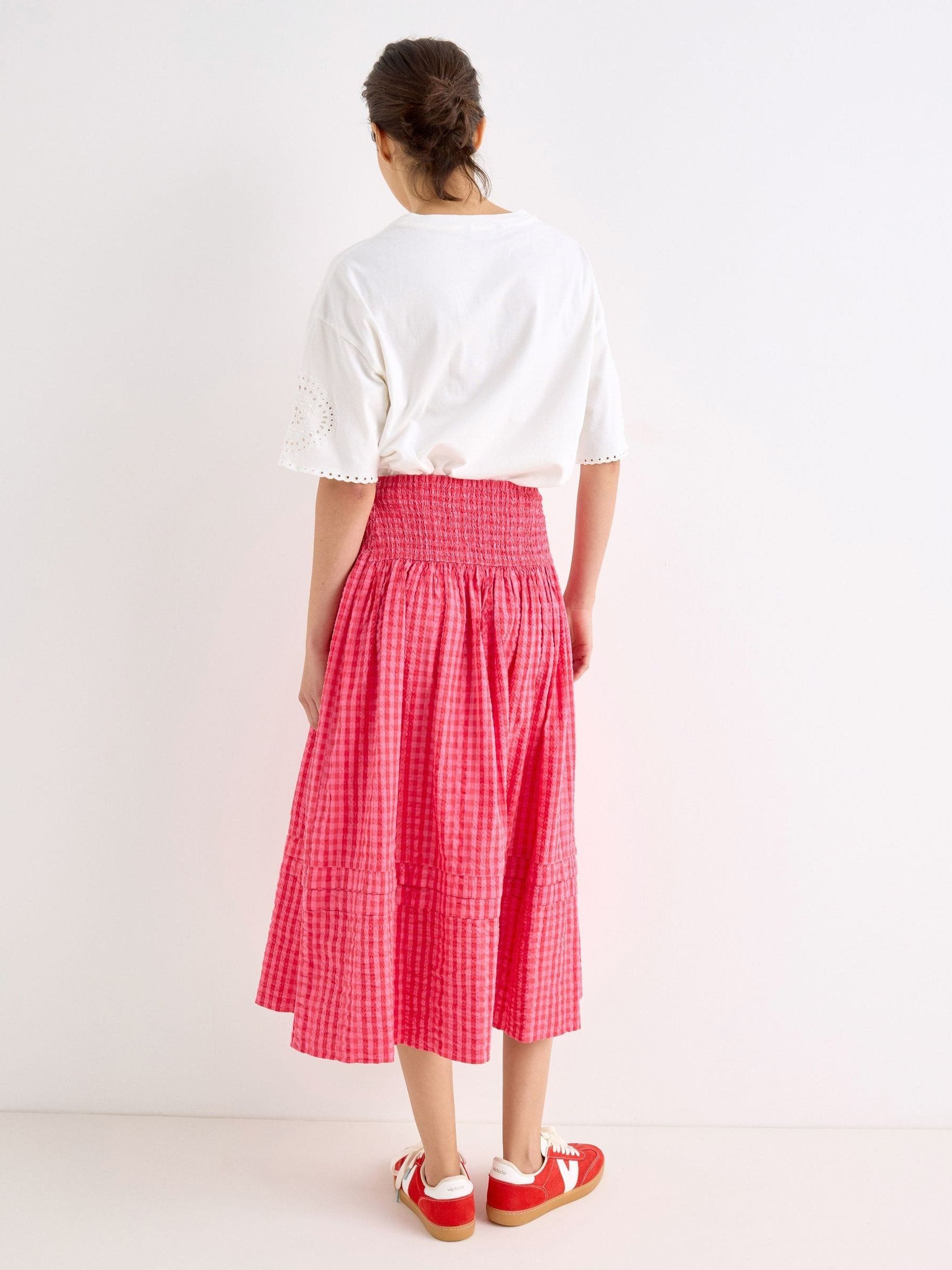 Buy Oliver Bonas Pink Gingham Shirred Waist Midi Skirt from Next USA