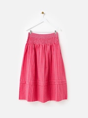 Oliver Bonas Pink Gingham Shirred Waist Midi Skirt - Image 3 of 7