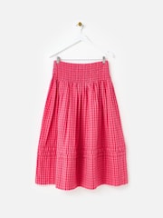 Oliver Bonas Pink Gingham Shirred Waist Midi Skirt - Image 4 of 7