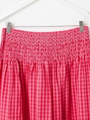 Oliver Bonas Pink Gingham Shirred Waist Midi Skirt - Image 5 of 7
