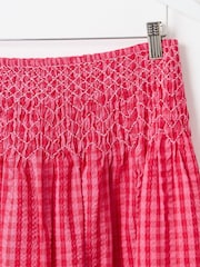 Oliver Bonas Pink Gingham Shirred Waist Midi Skirt - Image 6 of 7