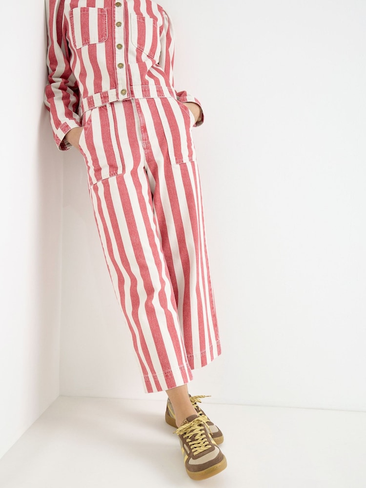 Oliver Bonas Red Striped Cropped Wide Leg Jeans - Image 1 of 7