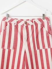 Oliver Bonas Red Striped Cropped Wide Leg Jeans - Image 5 of 7