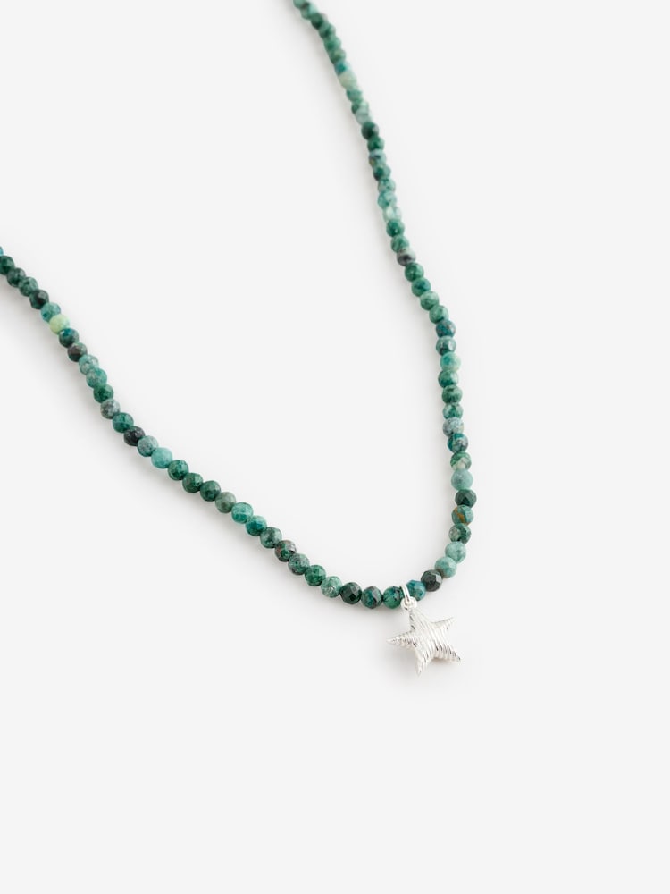 Oliver Bonas Blue Hestia Beaded Turquoise Silver Star Pendant Necklace - Image 1 of 1