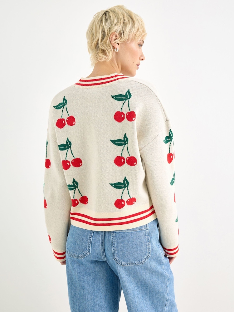 Oliver Bonas Cream V-Neck Knitted Cardigan - Image 8 of 8