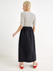 Oliver Bonas Black Striped Ruched Sleeve Midi Dress - Image 2 of 7