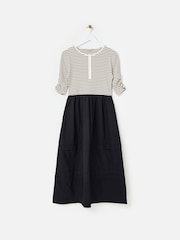 Oliver Bonas Black Striped Ruched Sleeve Midi Dress - Image 3 of 7