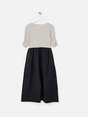 Oliver Bonas Black Striped Ruched Sleeve Midi Dress - Image 4 of 7