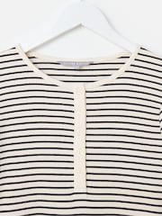 Oliver Bonas Black Striped Ruched Sleeve Midi Dress - Image 5 of 7