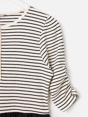 Oliver Bonas Black Striped Ruched Sleeve Midi Dress - Image 6 of 7