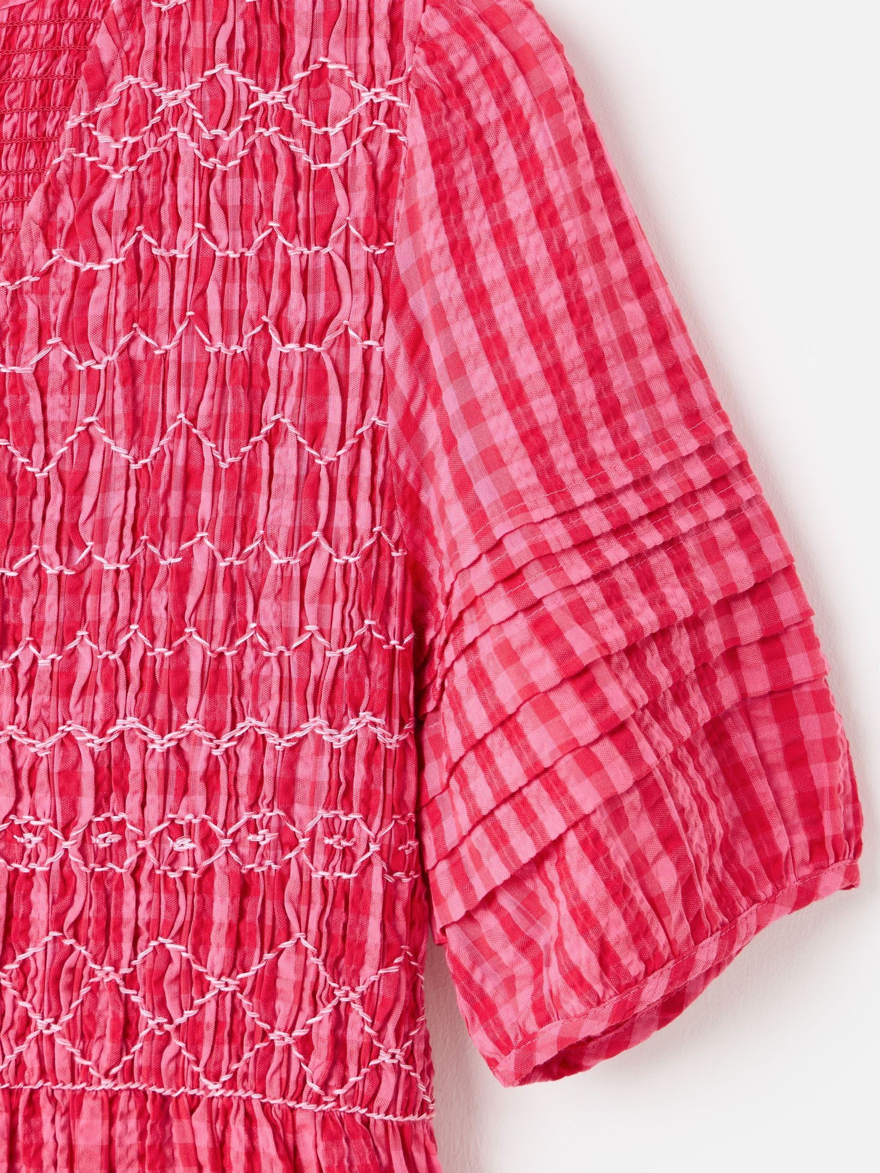 Buy Oliver Bonas Pink Gingham Shirred Bodice Puff Sleeve Midi